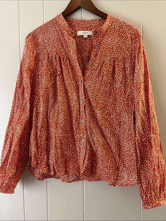 LOFT Tops - LOFT Rust Orange Dot Button-Front Blouse